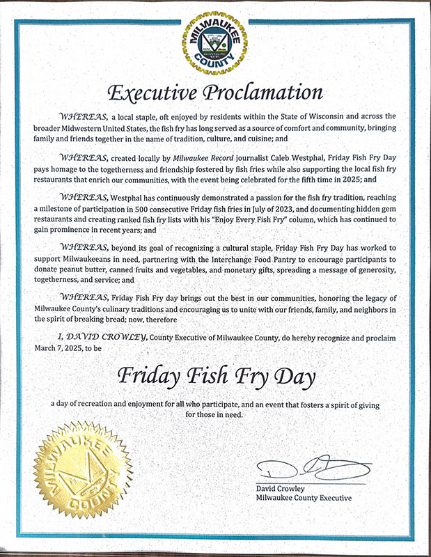 2025 Milwaukee County Friday Fish Fry Day Proclamation