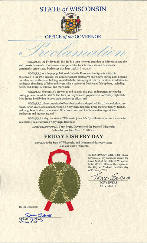 2025 State of Wisconsin Friday Fish Fry Day Proclamation